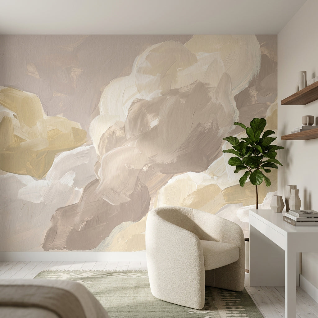 Abstract Wallpaper Painterly Brushstrokes Removable Neutral Tones Wall Decor