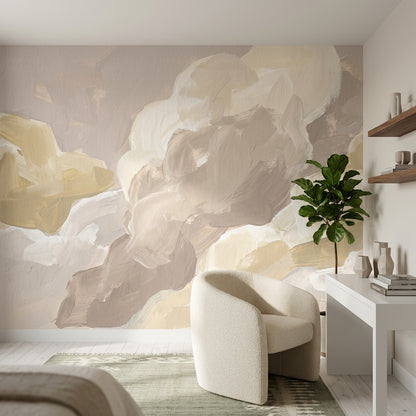 Abstract Wallpaper Painterly Brushstrokes Removable Neutral Tones Wall Decor