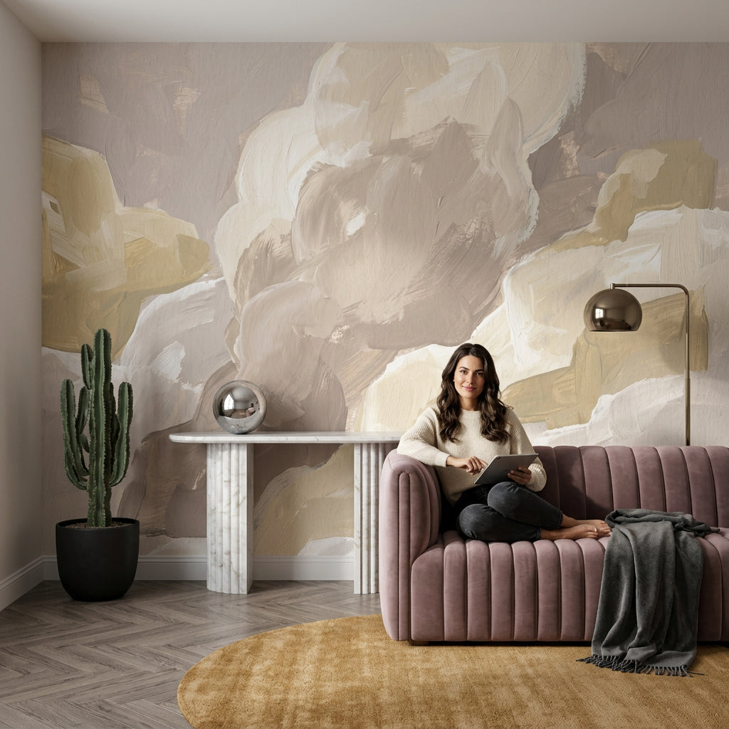 Abstract Wallpaper Painterly Brushstrokes Removable Neutral Tones Wall Decor