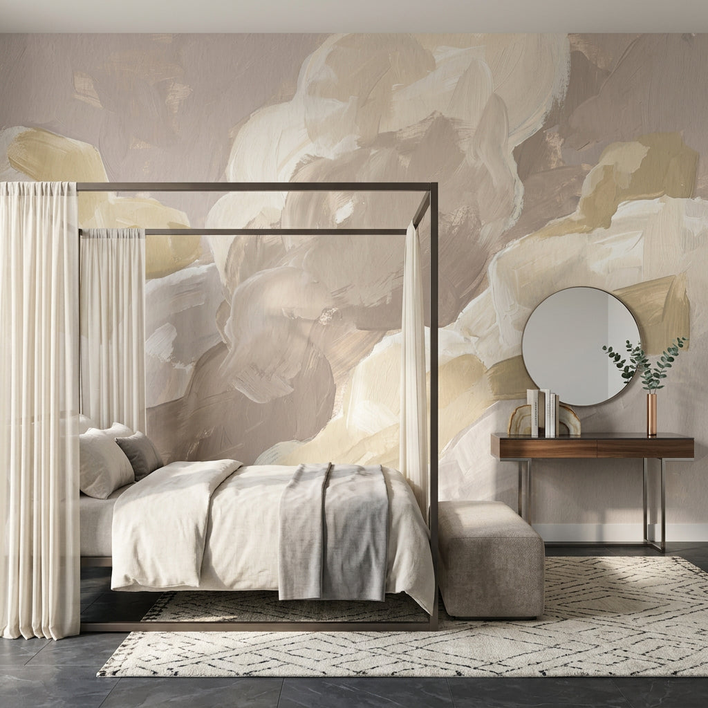 Abstract Wallpaper Painterly Brushstrokes Removable Neutral Tones Wall Decor