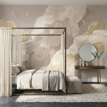 Abstract Wallpaper Painterly Brushstrokes Removable Neutral Tones Wall Decor