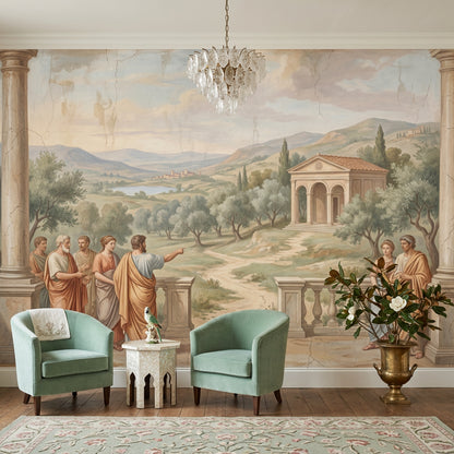 Classical Fresco Wallpaper Roman Togas Mediterranean Landscape Removable Wall Decor