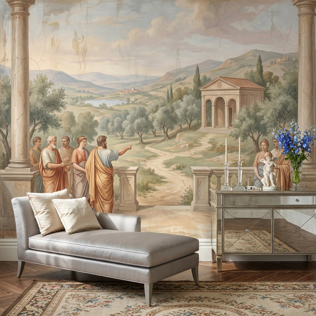 Classical Fresco Wallpaper Roman Togas Mediterranean Landscape Removable Wall Decor