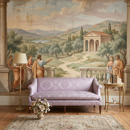 Classical Fresco Wallpaper Roman Togas Mediterranean Landscape Removable Wall Decor