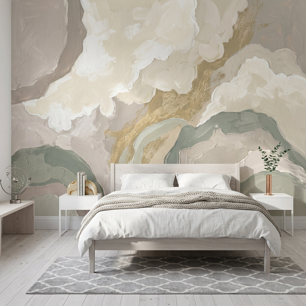 Abstract Landscape Wallpaper Painterly Brushstrokes Soft Clouds Wall Mural