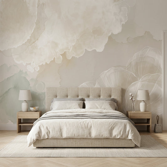 Abstract Watercolor Wallpaper Soft Neutral Removable Line Art Floral Wall Decor