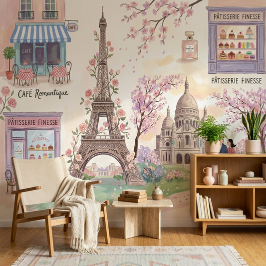 Paris Wallpaper Eiffel Tower Cafe Removable Wall Decor