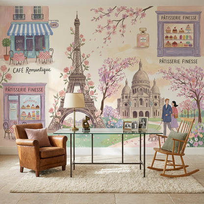 Paris Wallpaper Eiffel Tower Cafe Removable Wall Decor