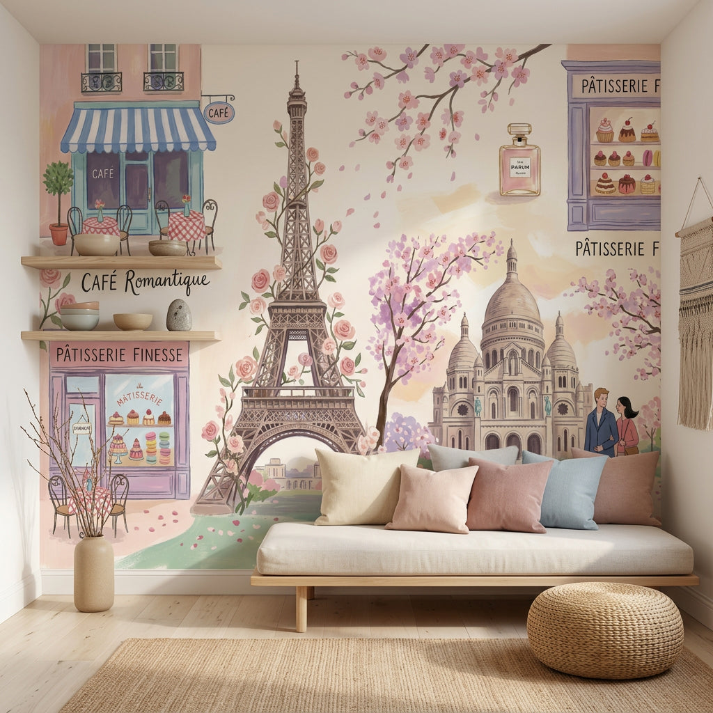 Paris Wallpaper Eiffel Tower Cafe Removable Wall Decor