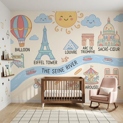 Hot Air Balloon Wallpaper Paris Eiffel Tower Wall Mural