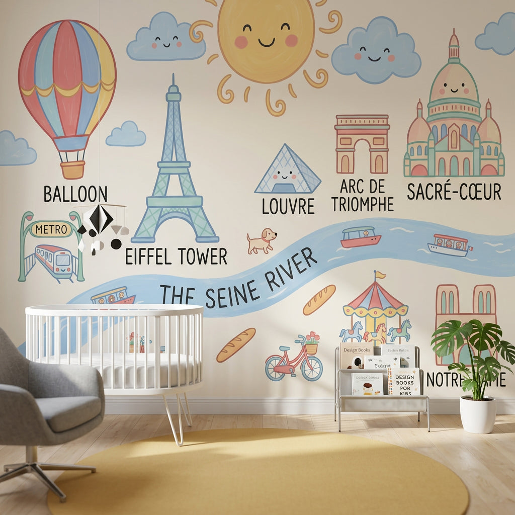 Hot Air Balloon Wallpaper Paris Eiffel Tower Wall Mural