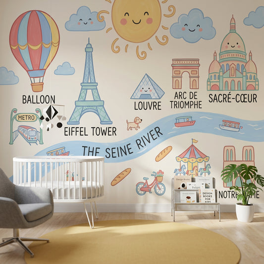 Hot Air Balloon Wallpaper Paris Eiffel Tower Wall Mural