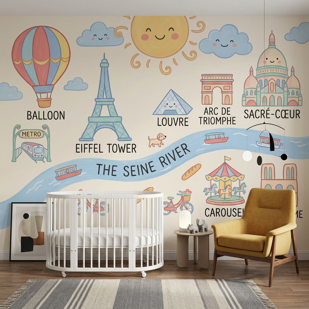 Hot Air Balloon Wallpaper Paris Eiffel Tower Wall Mural