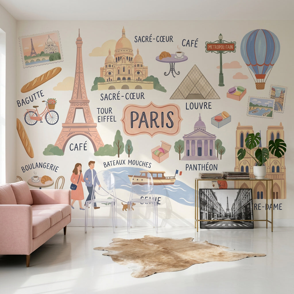 Hot Air Balloon Wallpaper Paris Removable Eiffel Tower Wall Decor
