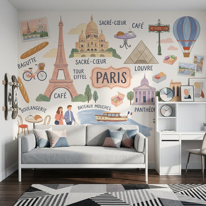 Hot Air Balloon Wallpaper Paris Removable Eiffel Tower Wall Decor