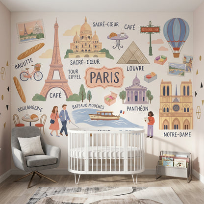 Hot Air Balloon Wallpaper Paris Removable Eiffel Tower Wall Decor