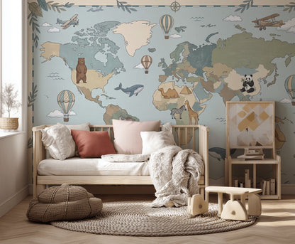World Map Wallpaper Atlas Removable Geography Wall Decor