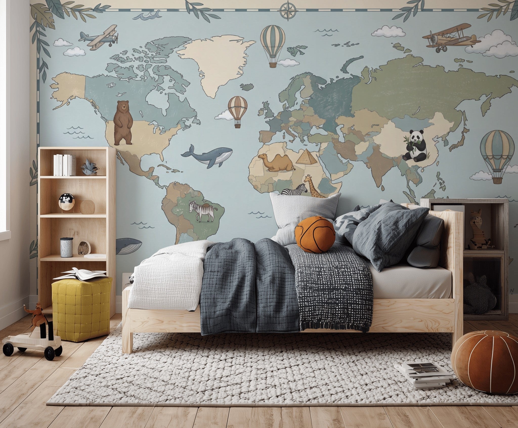 World Map Wallpaper Atlas Removable Geography Wall Decor