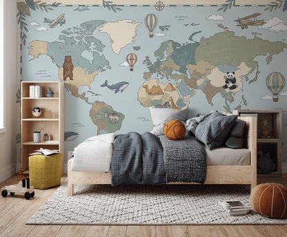 World Map Wallpaper Atlas Removable Geography Wall Decor