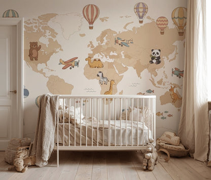 World Map Wallpaper Kids Map Nursery Map Wall Mural