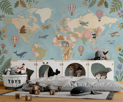 World Map Wallpaper Kids World Map Nursery World Map Removable Wall Decor
