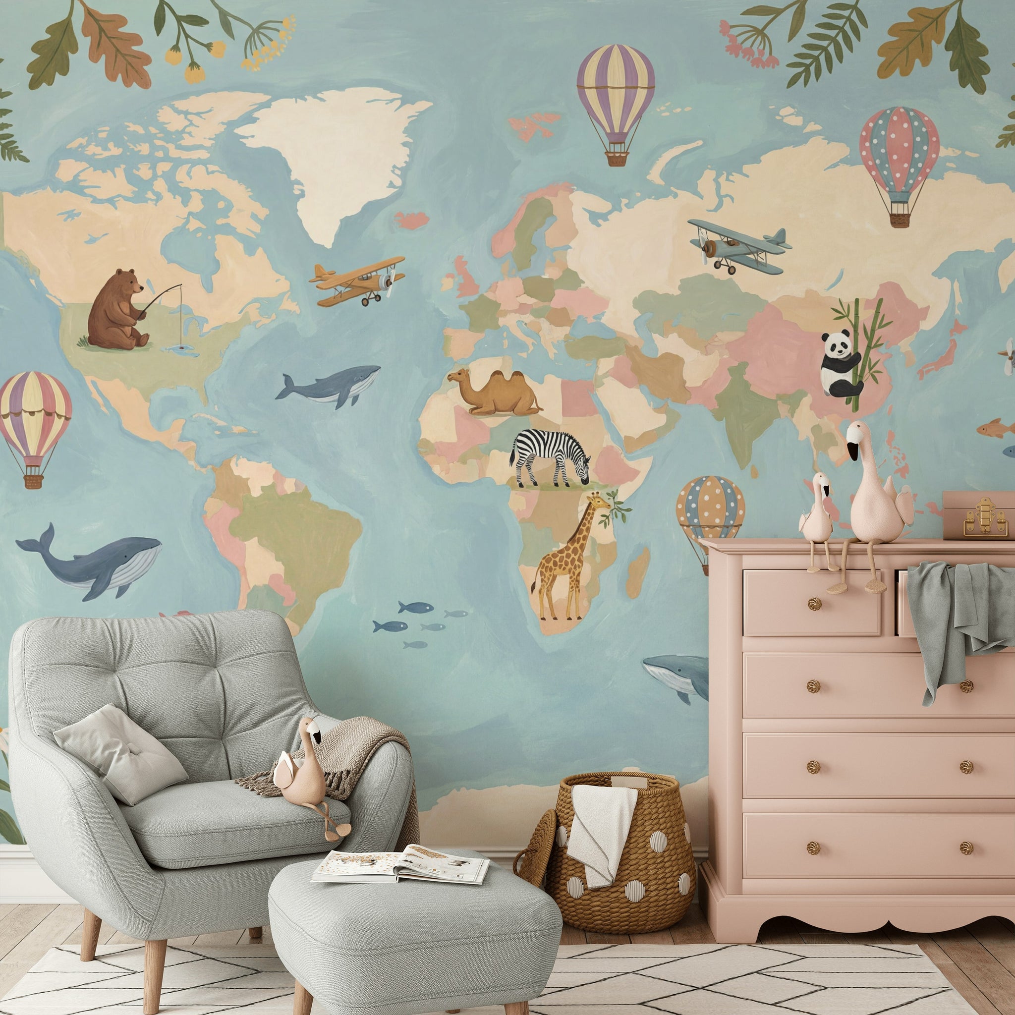 World Map Wallpaper Kids World Map Nursery World Map Removable Wall Decor