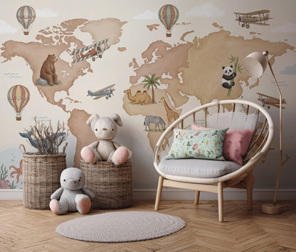 World Map Wallpaper Global Map Kids Map Wall Mural