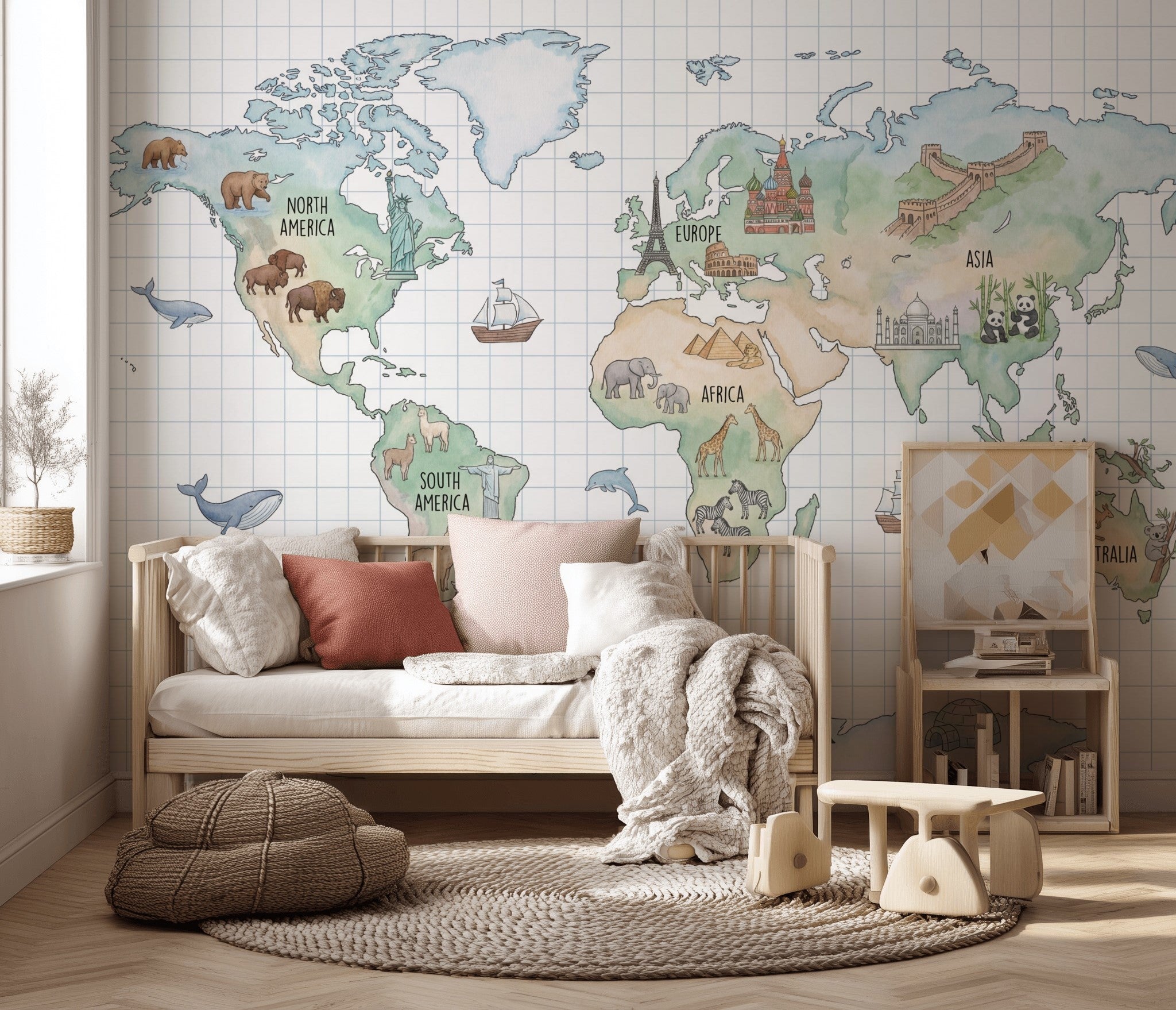 World Map Wallpaper Atlas Geography Removable Wall Decor