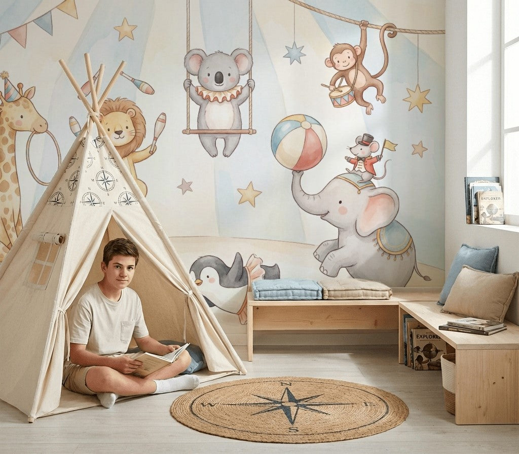 Circus Wallpaper Nursery Watercolor Removable Wall Decor