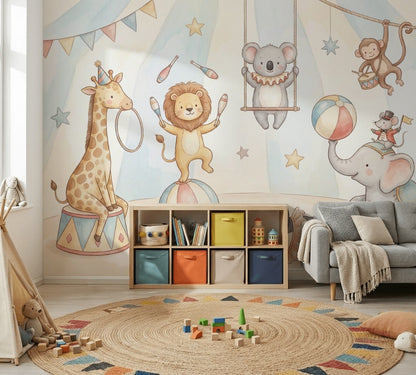 Circus Wallpaper Nursery Watercolor Removable Wall Decor