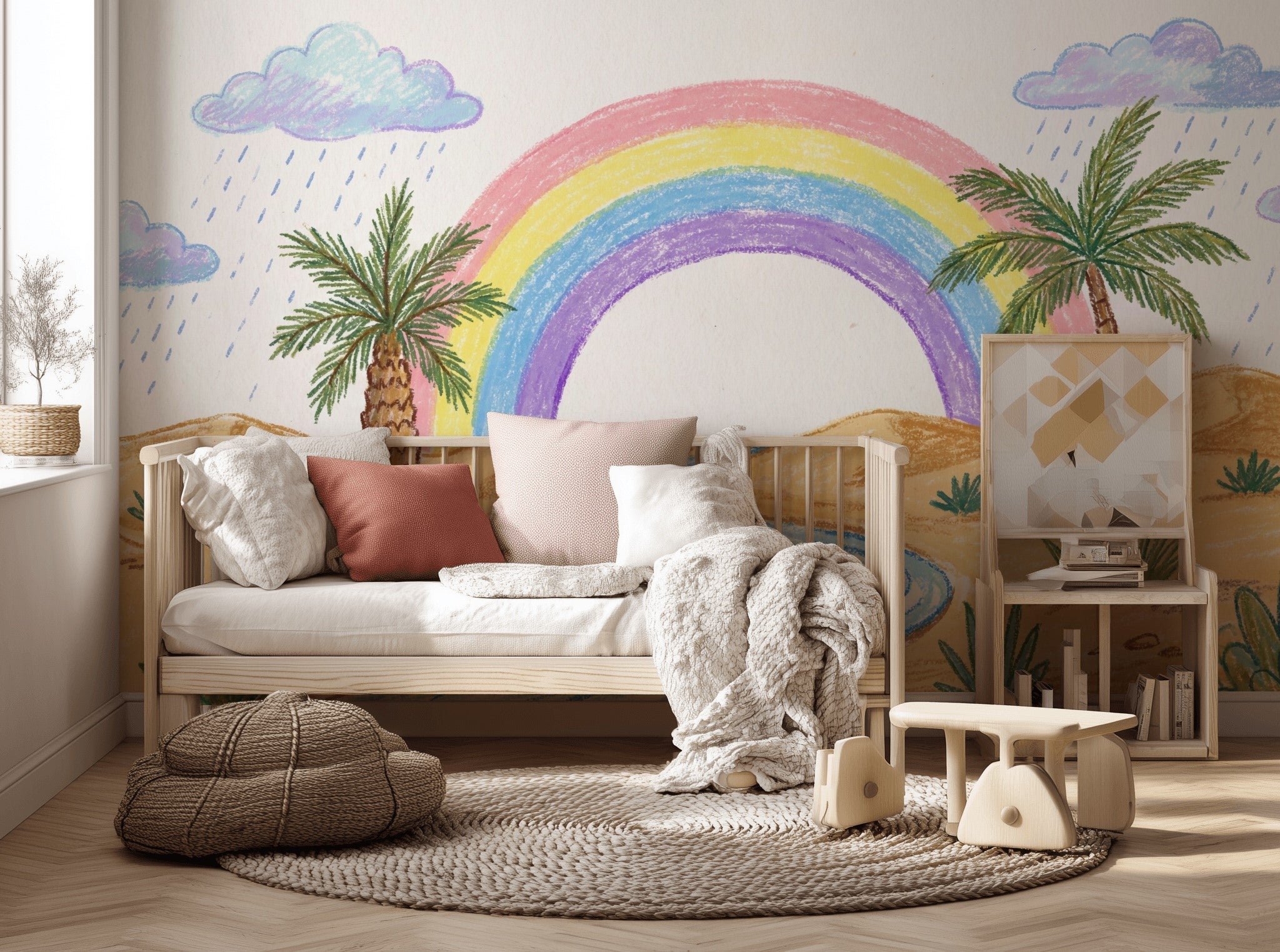 Desert Landscape Wallpaper Pastel Rainbow Palm Trees Removable Wall Decor