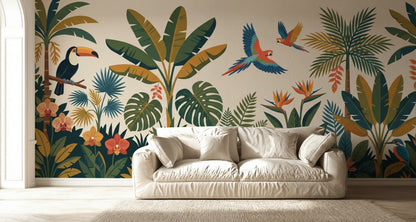 Rainforest Wallpaper Parrots Palm Leaves Wall Mural