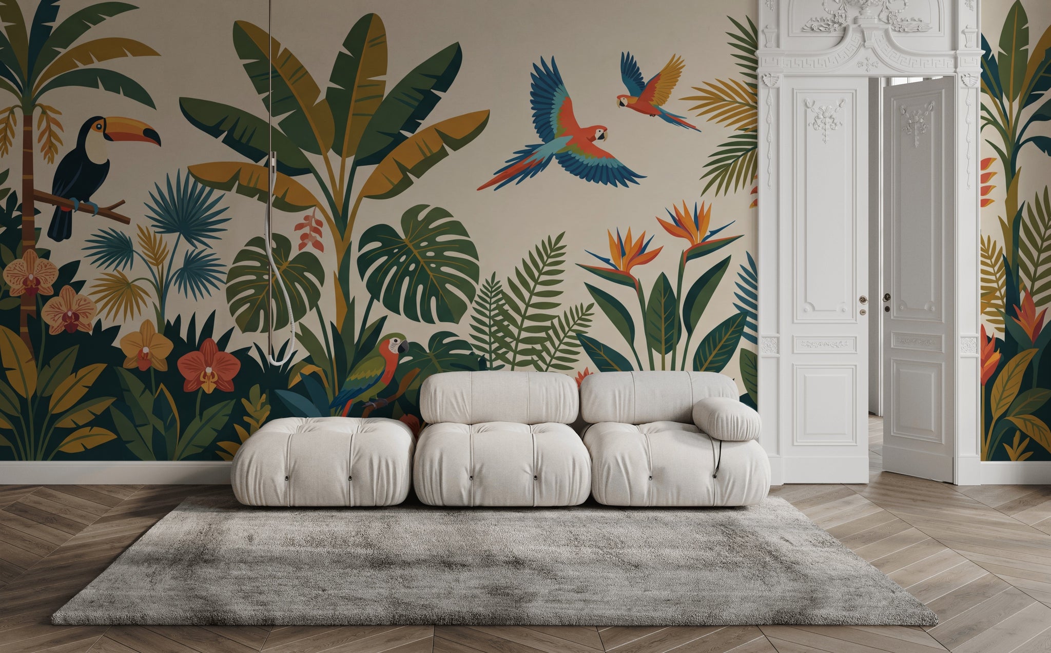Rainforest Wallpaper Parrots Palm Leaves Wall Mural