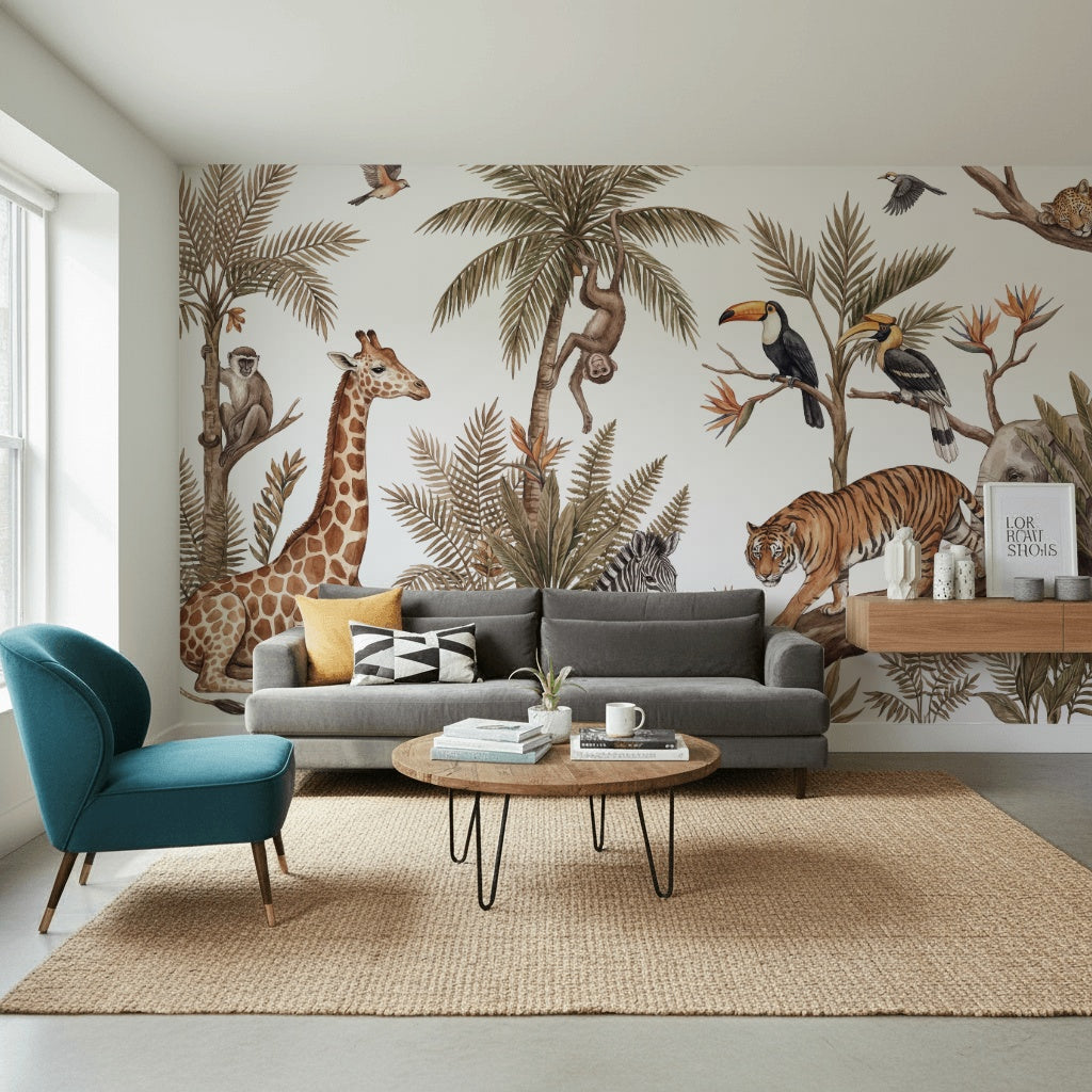 White Background Wallpaper Neutral Removable Tropical Wall Decor