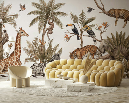 White Background Wallpaper Neutral Removable Tropical Wall Decor