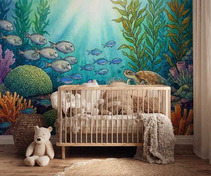 Ocean Reef Wallpaper Underwater Removable Watercolor Wall Decor