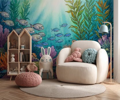 Ocean Reef Wallpaper Underwater Removable Watercolor Wall Decor