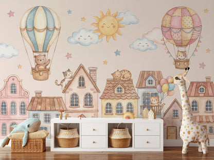 Hot Air Balloon Wallpaper Nursery Sky Kids Wall Mural
