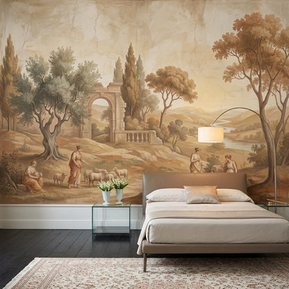 Classical Pastoral Landscape Wallpaper Antique Fresco Roman Arch Ruin Wall Mural