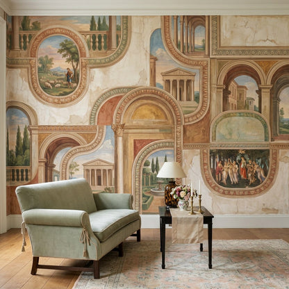 Classical Fresco Wallpaper Roman Architecture Removable Arched Colonnade Wall Decor