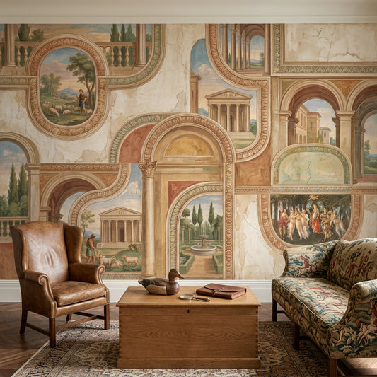 Classical Fresco Wallpaper Roman Architecture Removable Arched Colonnade Wall Decor