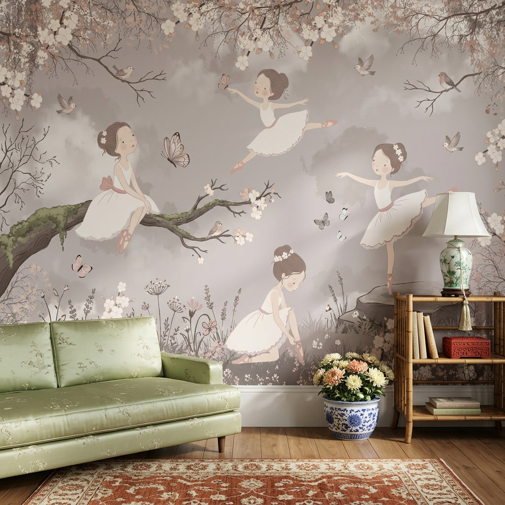 Ballerina Wallpaper Floral Storybook Wall Mural