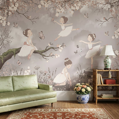Ballerina Wallpaper Floral Storybook Wall Mural