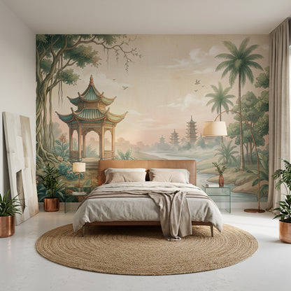 Asian Landscape Wallpaper Pagoda Pavilion Removable Wall Decor