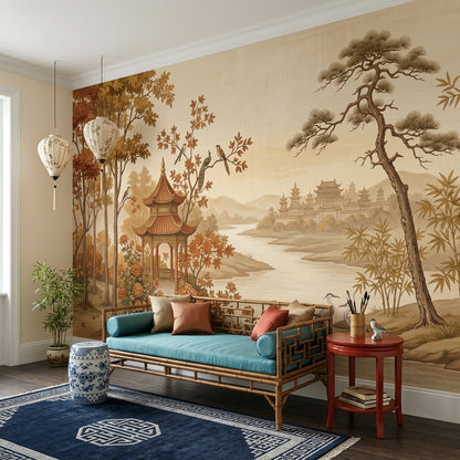 Asian Landscape Wallpaper Traditional Pavilion Pagoda Palace Wall Mural
