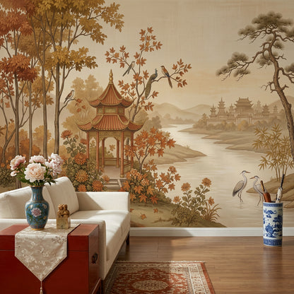 Asian Landscape Wallpaper Traditional Pavilion Pagoda Palace Wall Mural