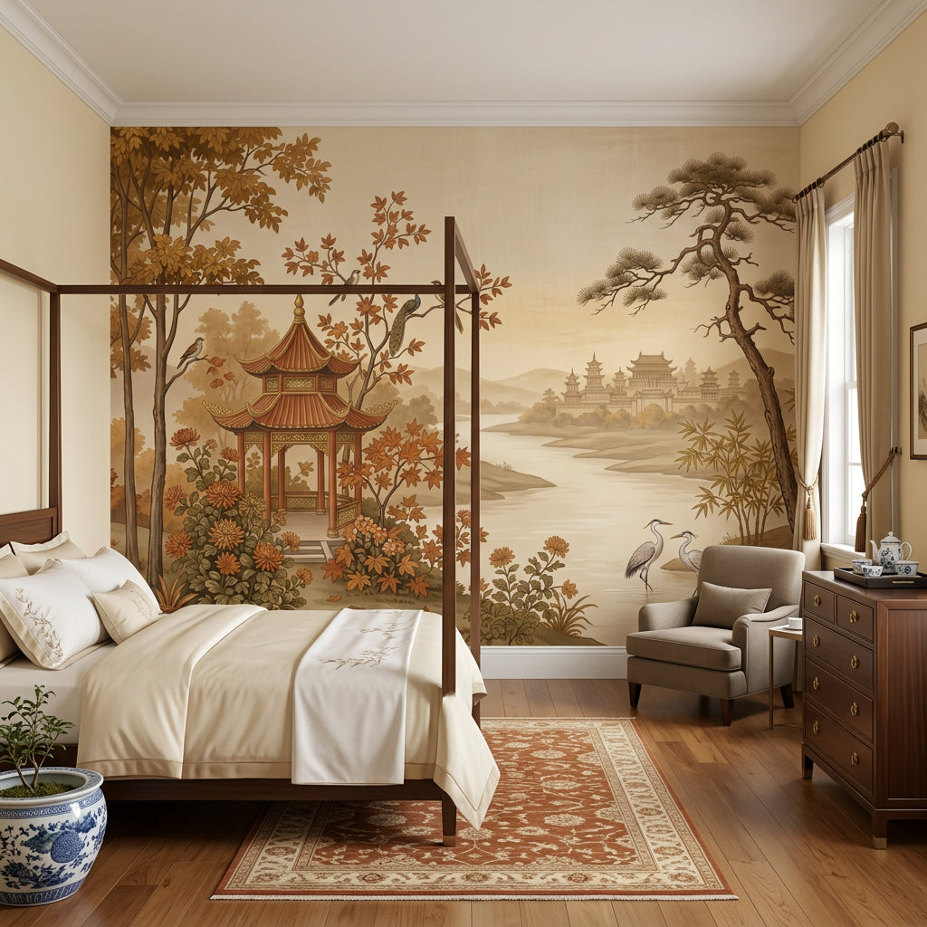 Asian Landscape Wallpaper Traditional Pavilion Pagoda Palace Wall Mural