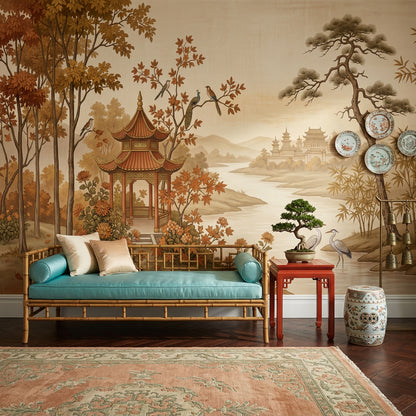 Asian Landscape Wallpaper Traditional Pavilion Pagoda Palace Wall Mural
