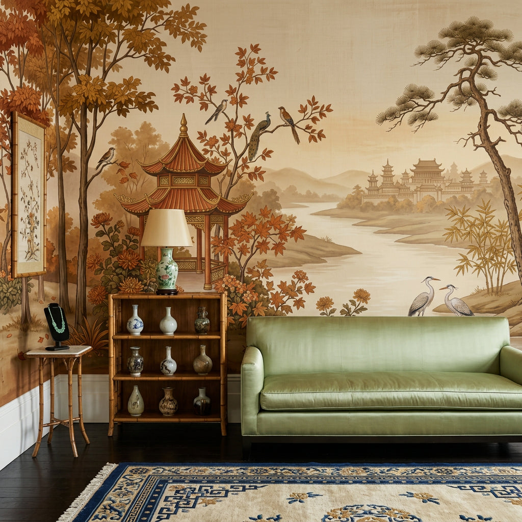Asian Landscape Wallpaper Traditional Pavilion Pagoda Palace Wall Mural
