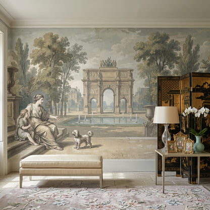 Triumphal Arch Wallpaper Classical Garden Removable Formal Fountain Pool Wall Decor